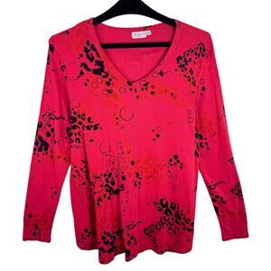 Prairie Cotton 100% Cotton Red Black Orange Long Sleeve V-Neck T-Shirt Size XL